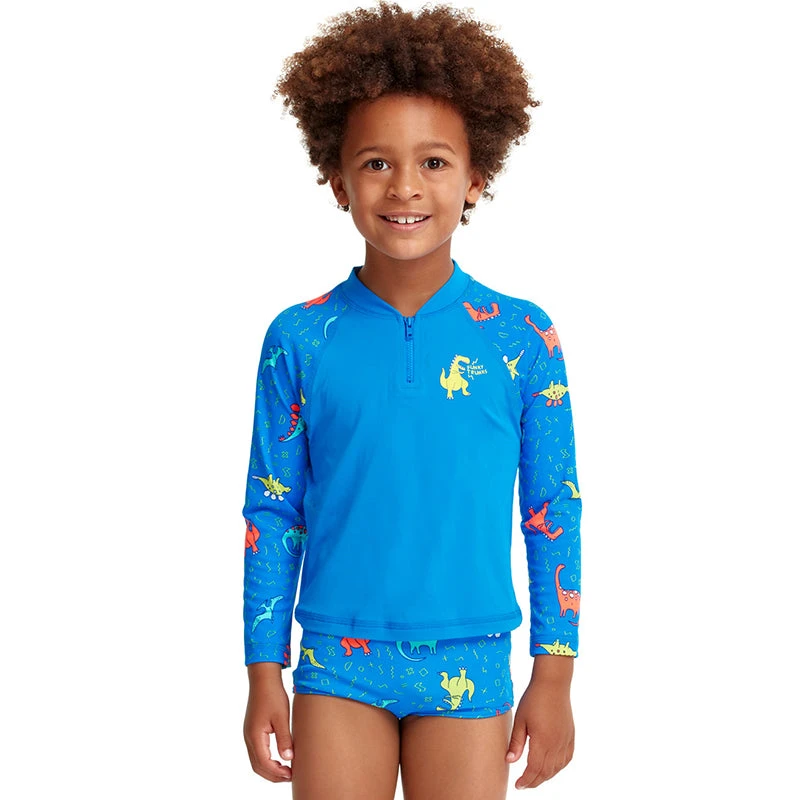 Funky Trunks - Dino Soup - Toddler Boys Zippy Rash Vest 3 Funky Trunks - Dino Soup - Toddler Boys Zippy Rash Vest