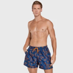 Nike - Men's Swim Logo Mash-up 5" Volley Short (Midnight Navy) -Funky Trunks Store nike mens swim logo mash up 5 volley short midnight navy 4