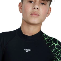 Speedo - Boys Long Sleeve Printed Rash Top - Black/Green -Funky Trunks Store speedo boys long sleeve printed rash top black green 5
