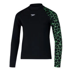Speedo - Boys Long Sleeve Printed Rash Top - Black/Green -Funky Trunks Store speedo boys long sleeve printed rash top black green 7