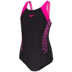 Speedo - Girl's Boom Splice Muscle Back Swimsuit - Black/Electric Pink -Funky Trunks Store speedo girls boom splice muscle back swimsuit black electric pink 4