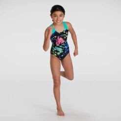 Speedo - Girls Digital Placement Splashback Swimsuit - Black/Green -Funky Trunks Store speedo girls digital placement splashback swimsuit black green 2