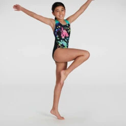 Speedo - Girls Digital Placement Splashback Swimsuit - Black/Green -Funky Trunks Store speedo girls digital placement splashback swimsuit black green 4