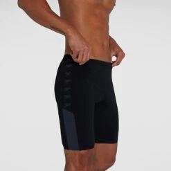 Speedo - Mens Boom Logo Splice Jammer - Black/Grey -Funky Trunks Store speedo mens boom logo splice jammer black grey 3